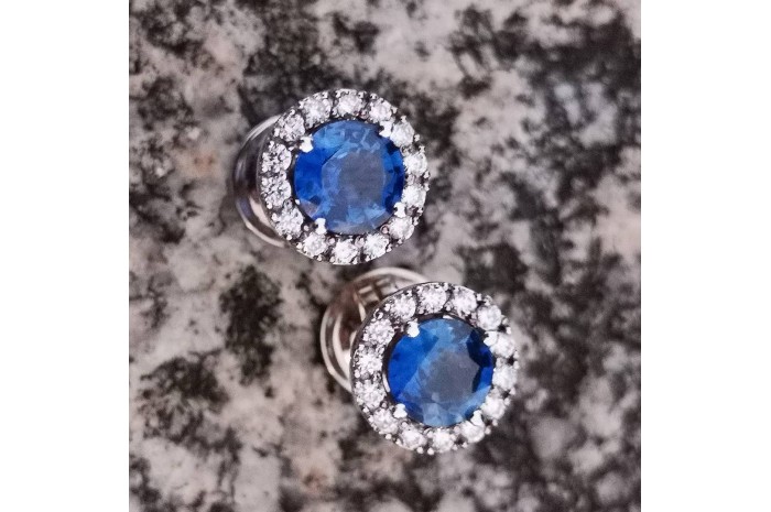 Pendientes oro y diamantes zafiro